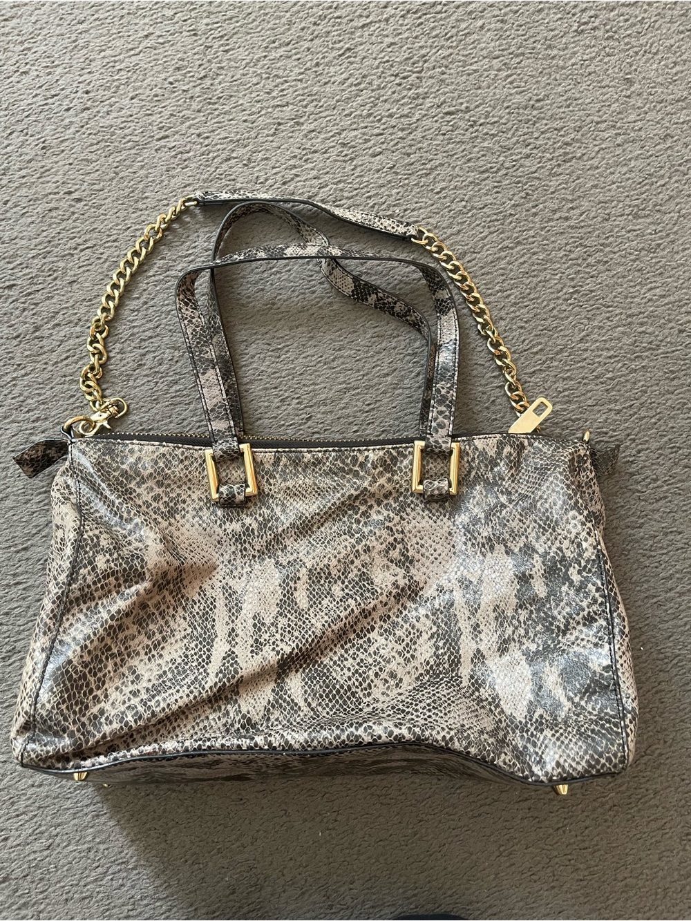 Juicy Couture Snake-Print Tote with Gold Chain Accents - Beige and Black